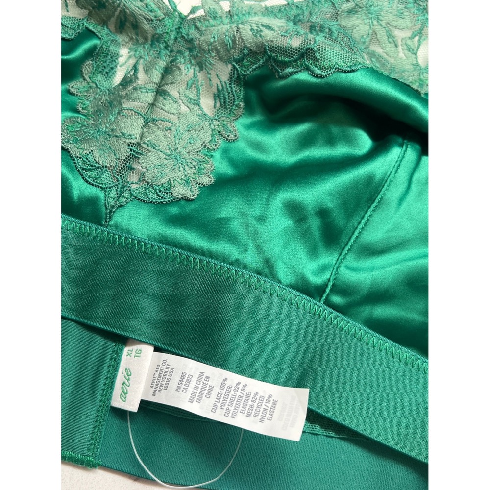 Aerie Emerald Green Satin‎ Lace Trim Bralette XL Mesh Back Adjustable Straps